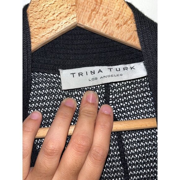 Trina Turk Los Angeles Black Open Knit Cardigan Womens size Large - Picture 4 of 9